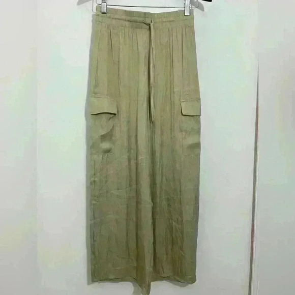 Rachel Zoe Pants - NWT Rachel Zoe Flowy Satin Wide Leg Pants Pockets Elastic Tie Waist Bronze XS